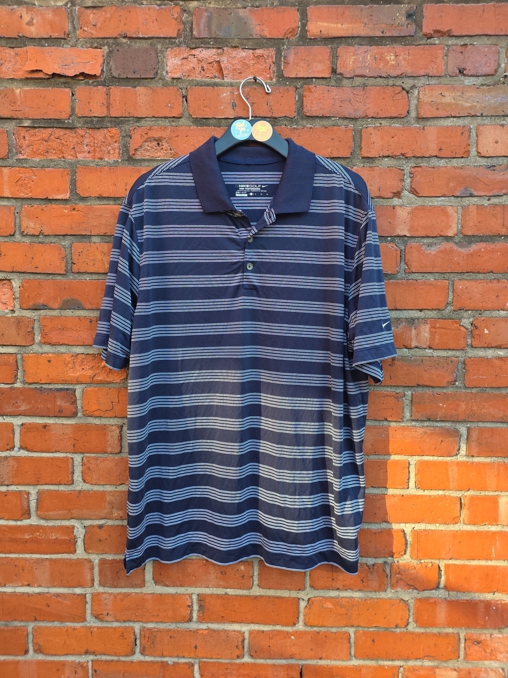 Nike Golf Tour Performance Dri-FIT Polo Shirt XL Navy Striped Polyester (C3)